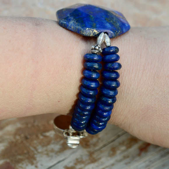 Blue Lapis Lazuli Sterling Silver 925 Bracelet - Picture 5 of 8